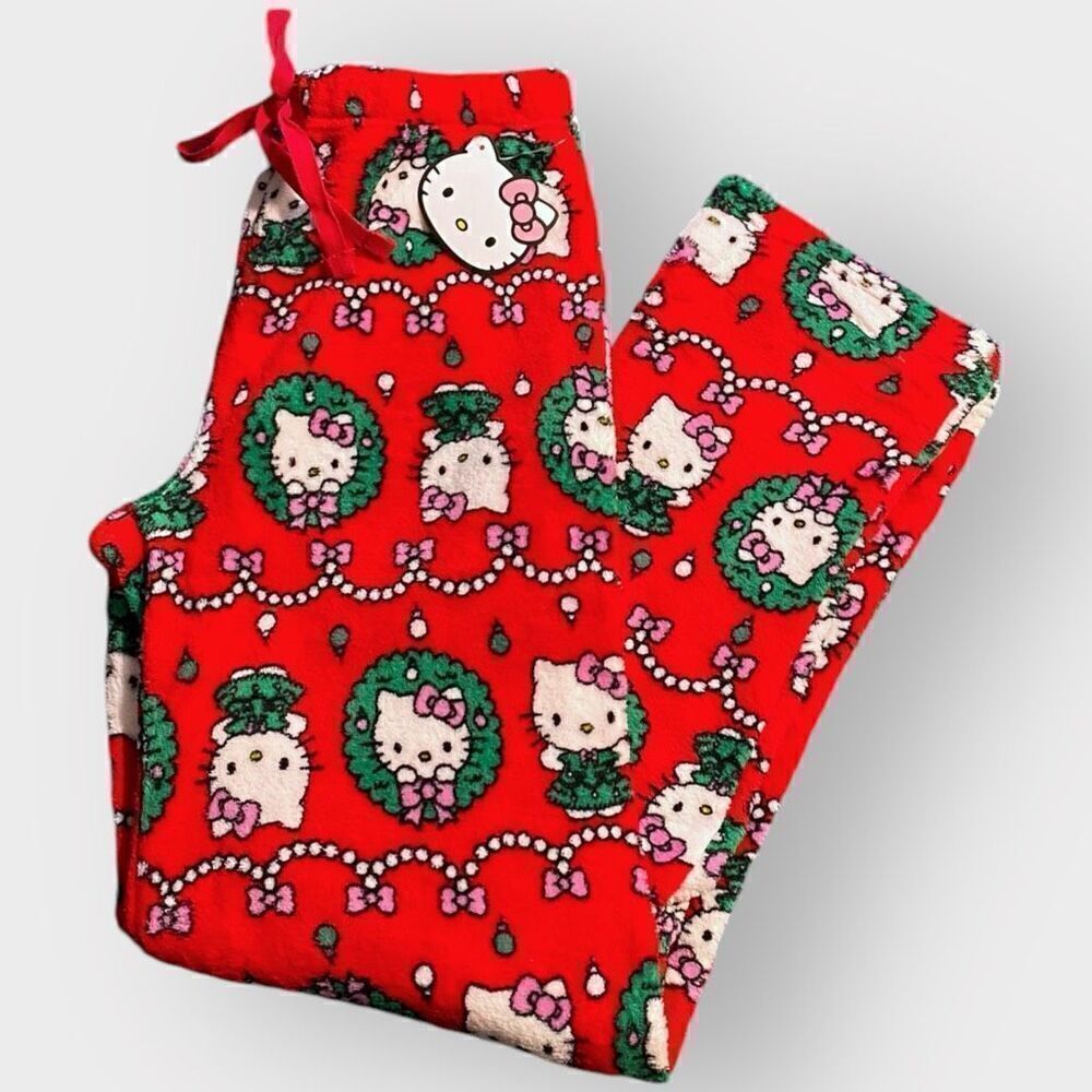Hello Kitty “Christmas Wreath” Fuzzy Soft Touch Pajama Pants Womens size Small
